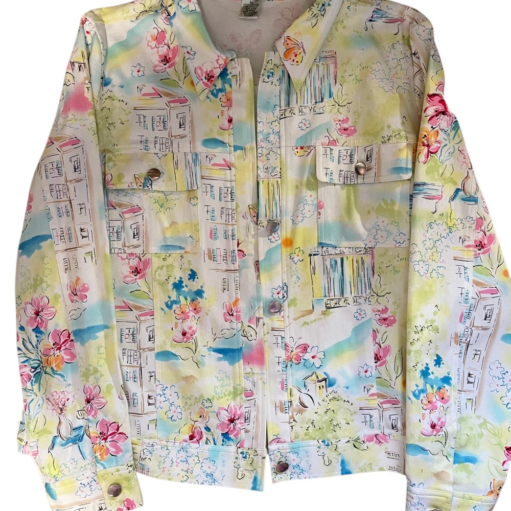 Vintage West Palm City/Floral Print Jean Jacket Size XL